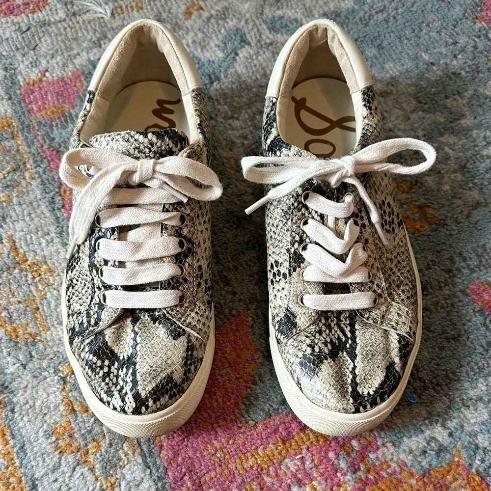 Sam Edelman “Ethyl” Snake Print Sneakers - Cream and Black